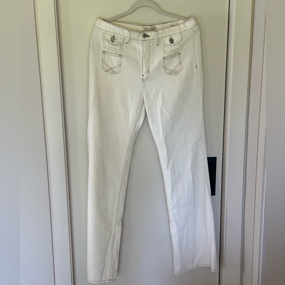 Nili Lotan Cream Flare Jeans